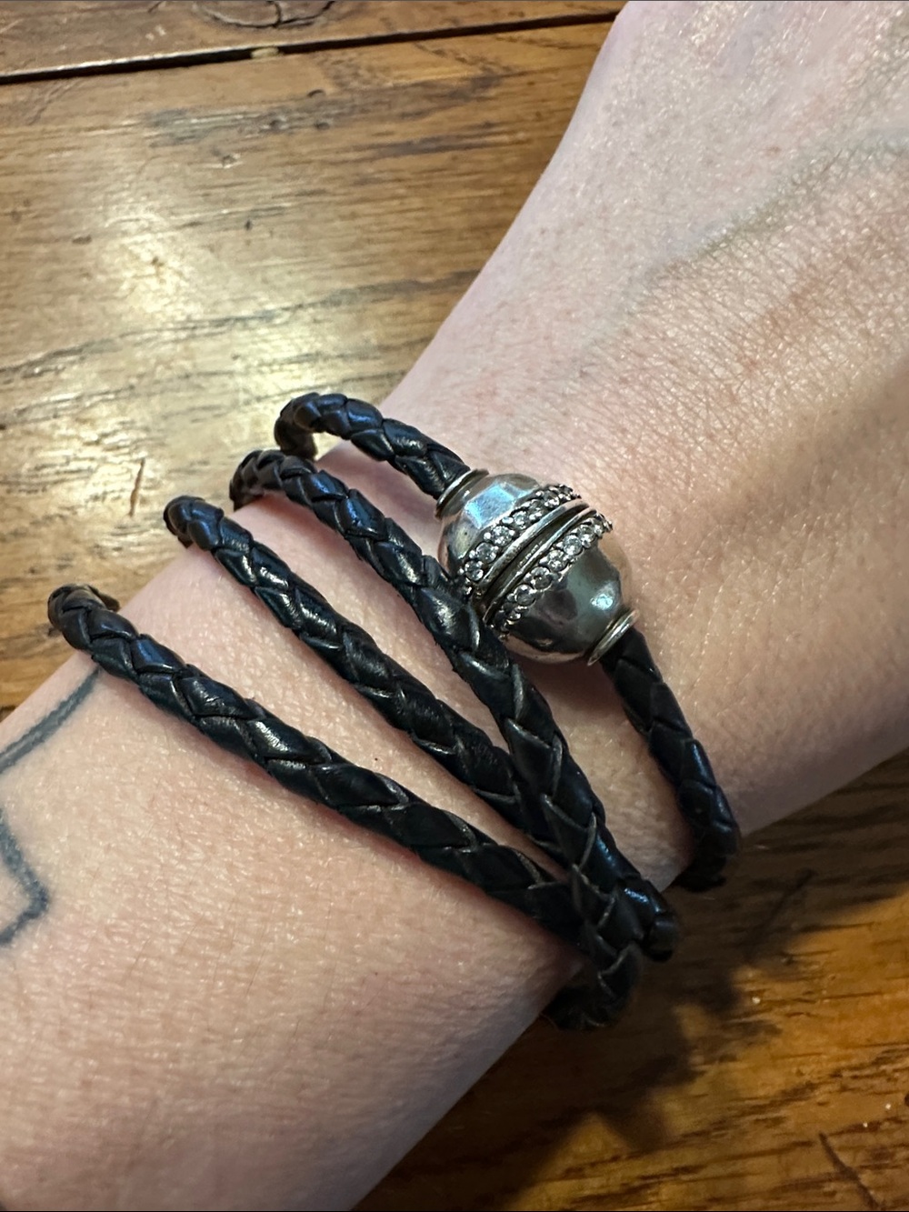 .925 Silpada Black Braided Leather Wrap Bracelet with Silver magnetic closure